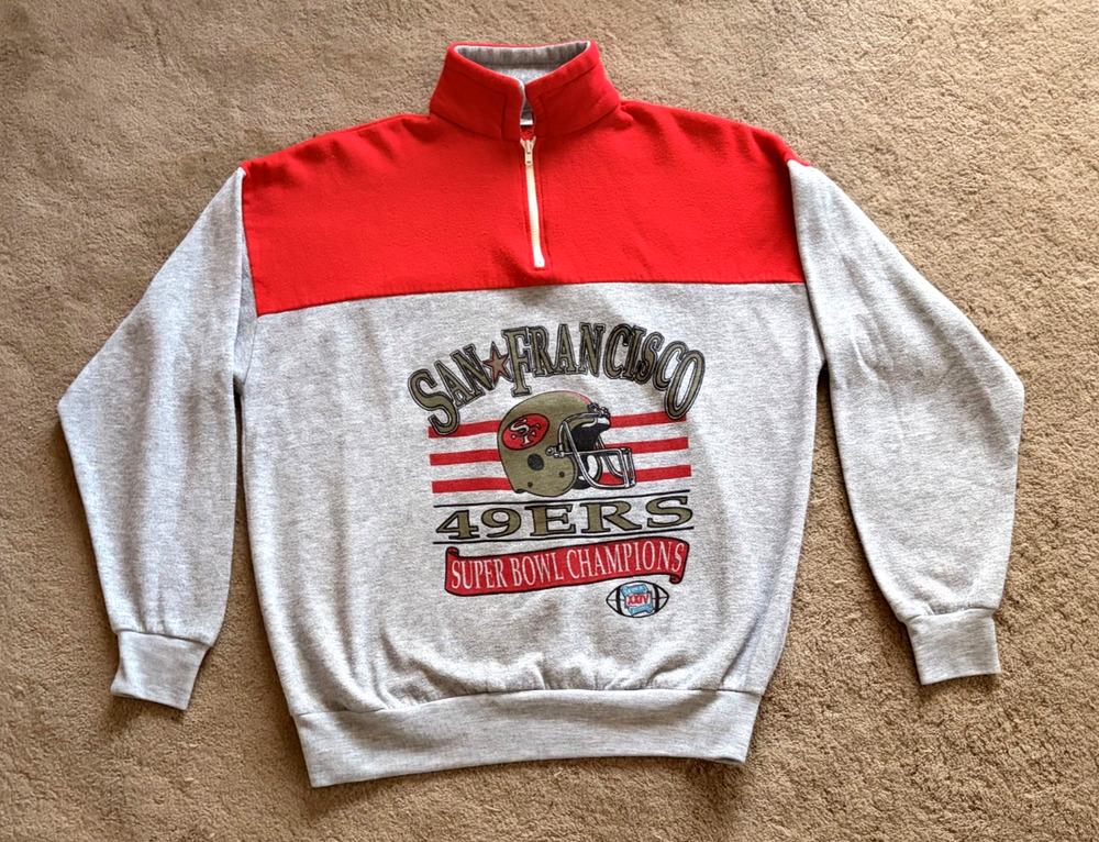 Vintage San Francisco 49ERS Pullover Sweatshirt 1/4 Zip 90s Made in USA Size L